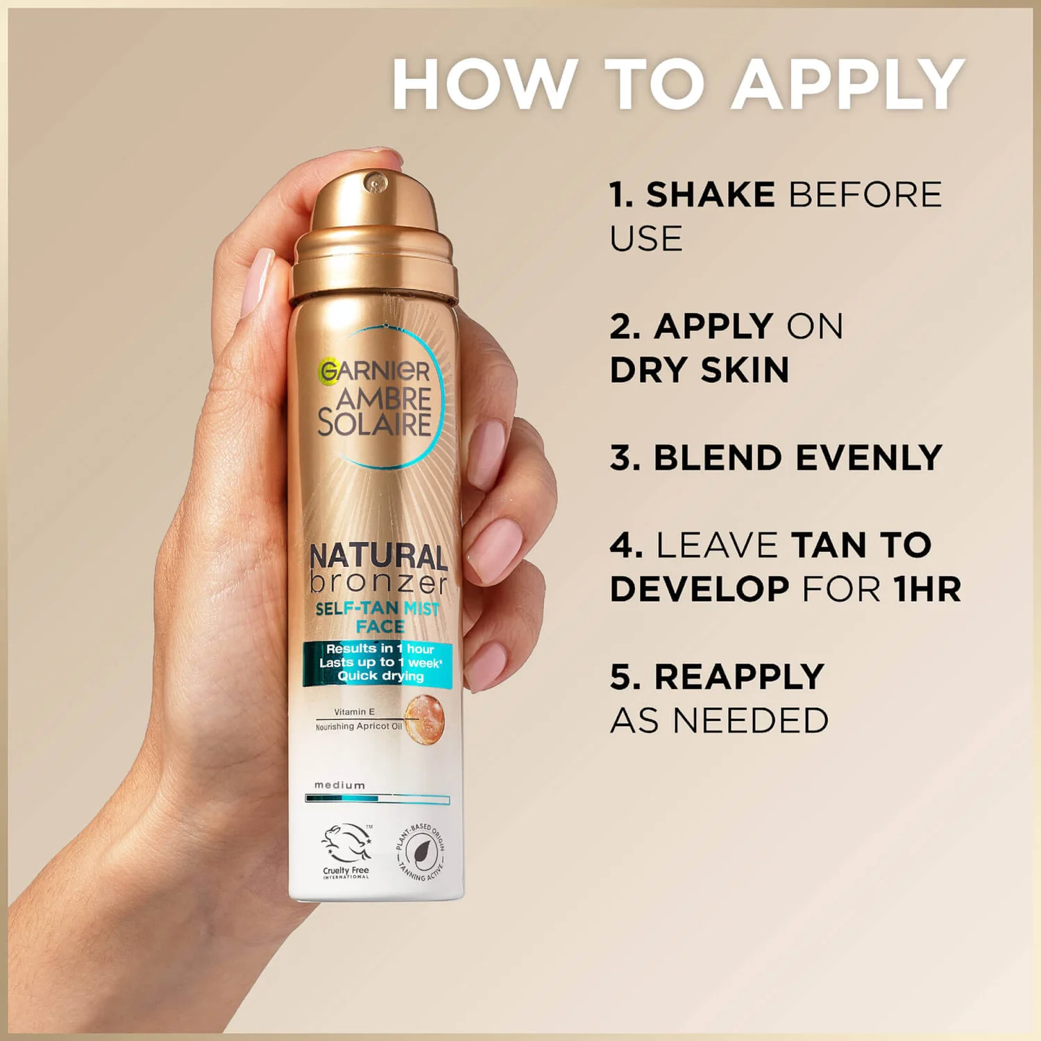 Garnier Ambre Solaire Natural Bronzer Quick Drying Dark Self Tan Face Mist 75ml 4 Garnier Ambre Solaire Natural Bronzer Quick Drying Dark Self Tan Face Mist 75ml - Image 4